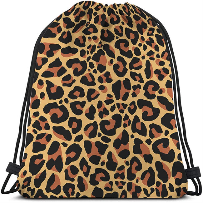 Brown Leopard Print Drawstring Bags Backpack Bag Animal Skin Digital Printed Wild Safari Theme Spot Pattern Sport Gym Sack Drawstring Bag String Bag Yoga Bag for Men Women Boys Girls
